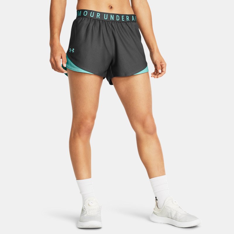 Damen Under Armour Play Up 3.0 Shorts Castlerock / Radial Turquoise / Radial Turquoise XL
